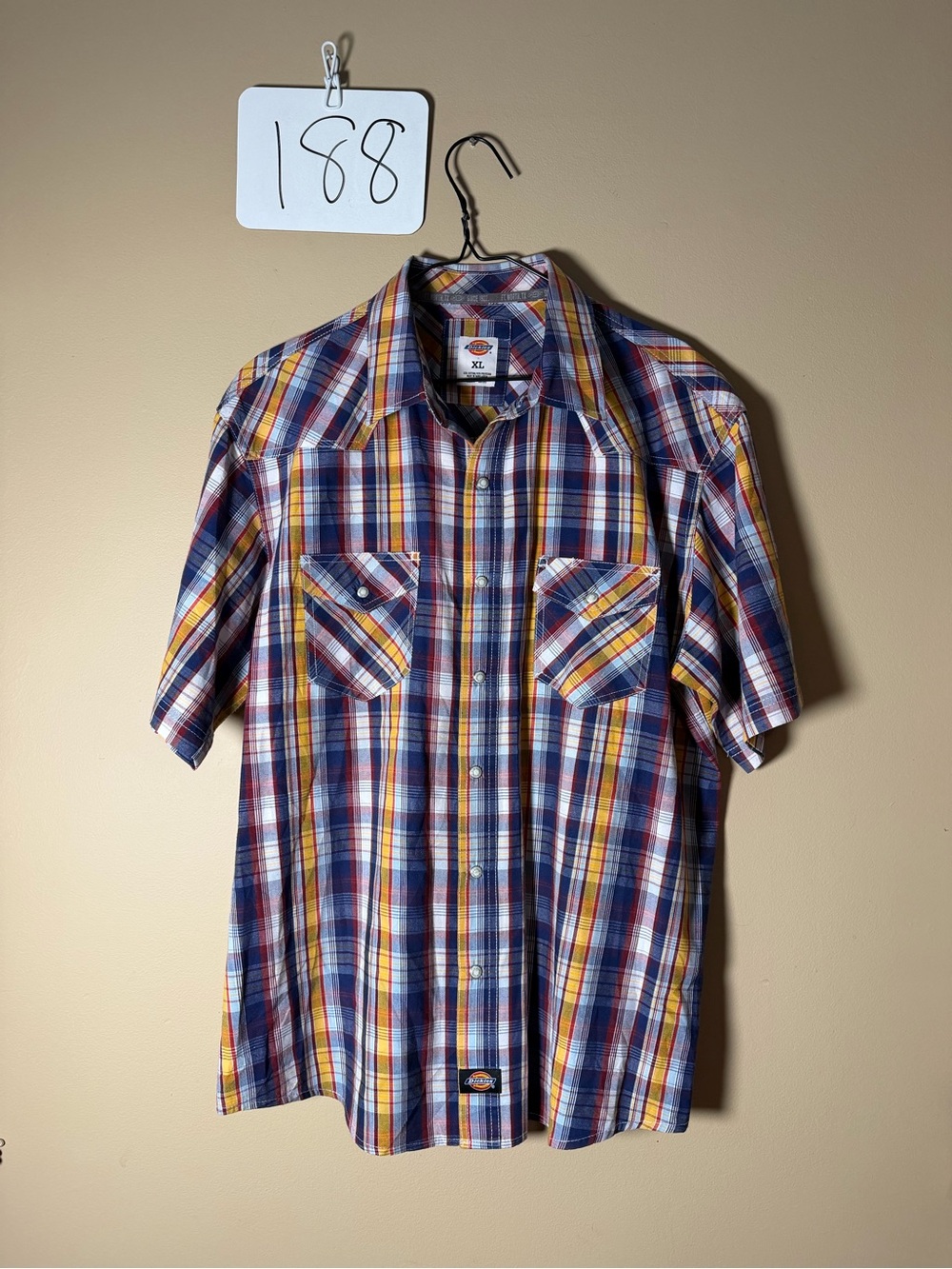 Dickies Men's Short Sleeve Plaid Button-Up Shirt - Blue/Red/Yellow Sz xl